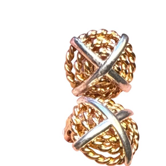 Krementz Two Tone Clip On Earrings Gold Silver Vintage Jewelry USA - Picture 7 of 8